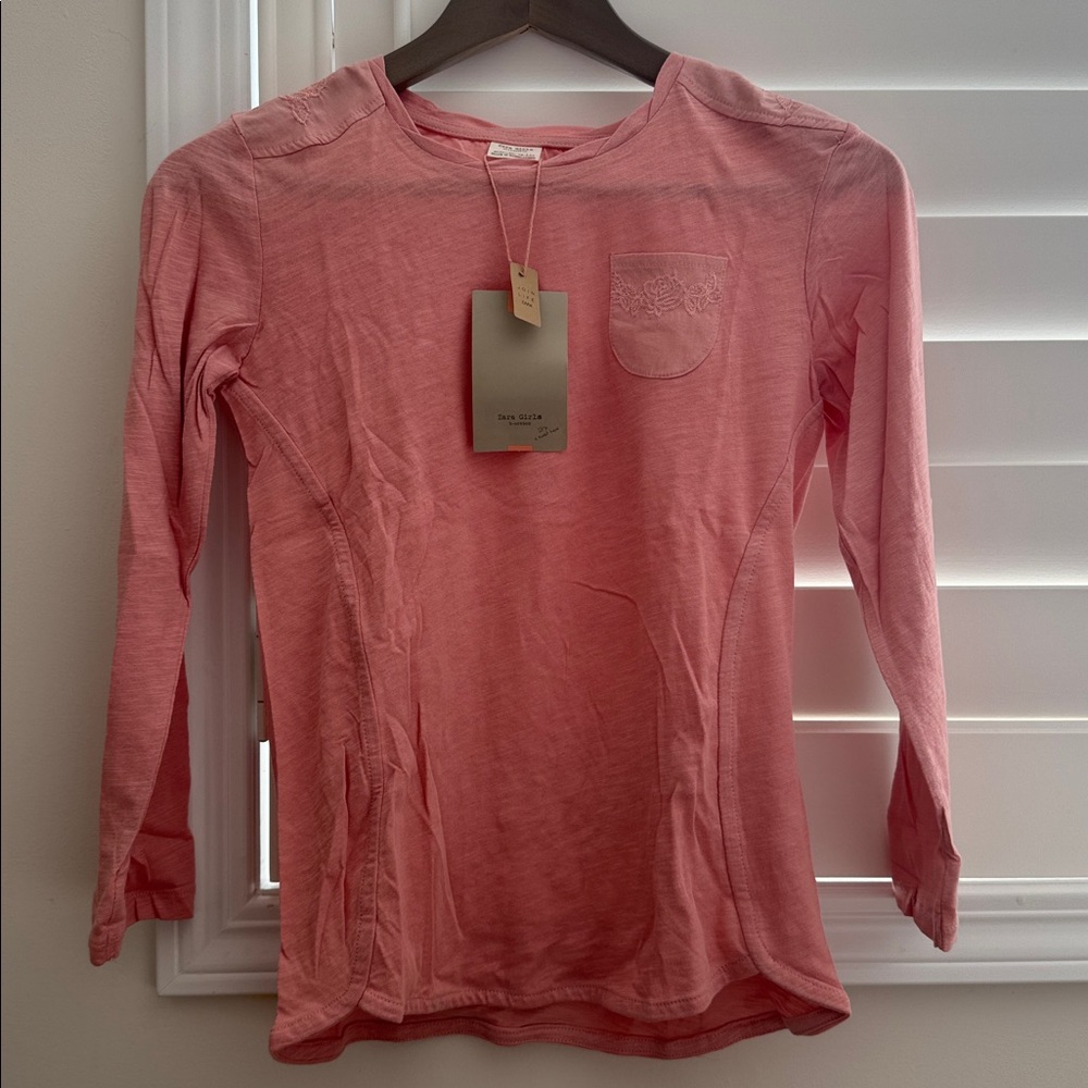 Zara Pink Embroidered Pocket Tee new with tags